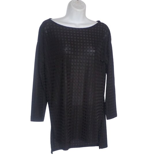 Zara W&B Women's‎ Black Textured Stretchy 3/4 Sleeve Top Shirt Tunic Size M - Picture 2 of 5